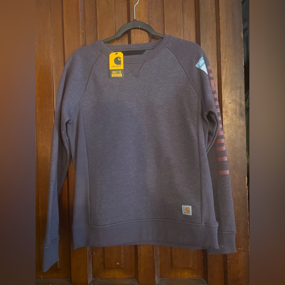 Carhartt Women's Relaxed Fit Midweight Crewneck Block Logo Sleeve Sweatshirt